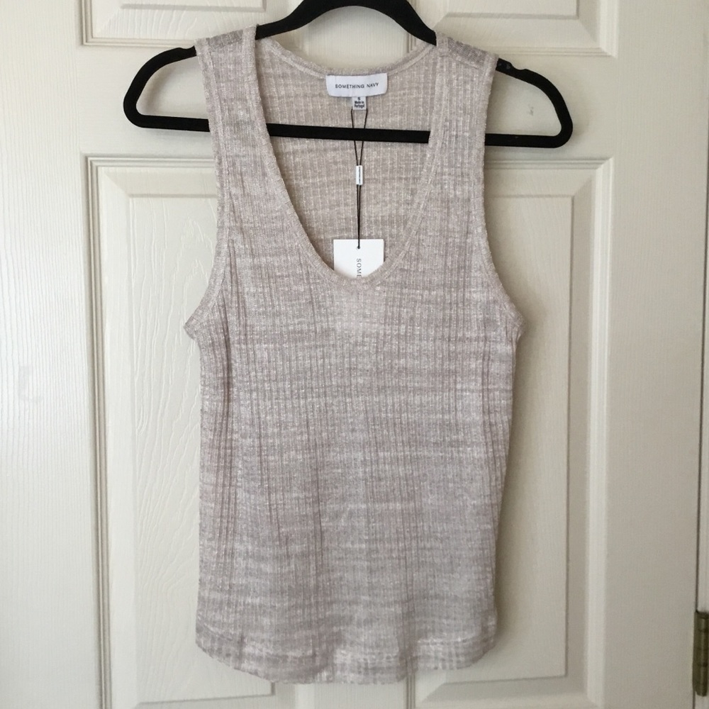 Something Navy NWT Cece Tan Scoop Neck Linen Blend Tank Top - Size S